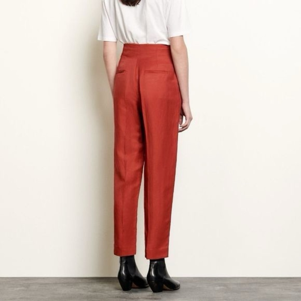 Sandro terracotta red Betty high waist linen blend ankle pants - size 2 (34) - Picture 4 of 10